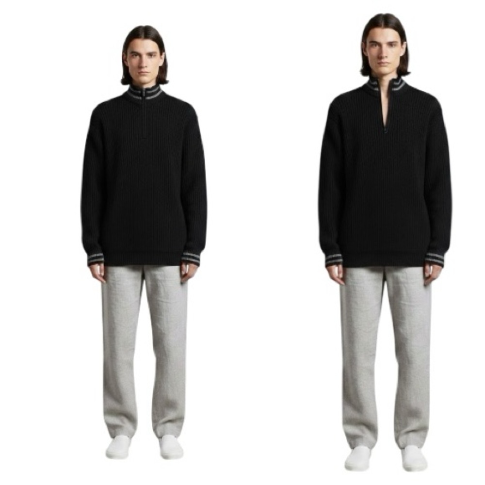 Unisex Gap Y2K Heavyweight Ribbed Knit Cotton Sweater Top Cadet Collar Zipper L